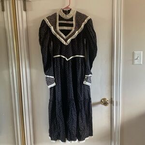 vintage gunne sax with high neck and puffed sleeves